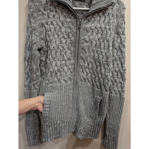 Women's Fisherman style zippered grey knit cardigan sweater by Patty Boutik, L - Picture 3 of 6